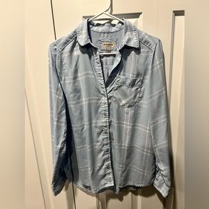 Express Blue Plaid Button Up Blouse